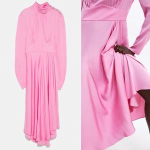 Zara Pink midi satin dress